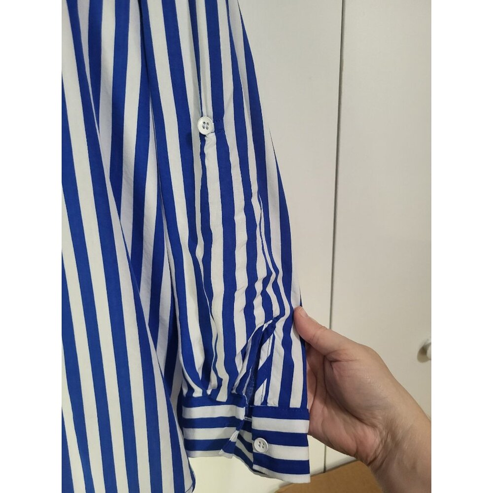 Jane & Delancey Women's XL Blue White Striped Button Down Shirt Coastal Beach - Picture 3 of 7